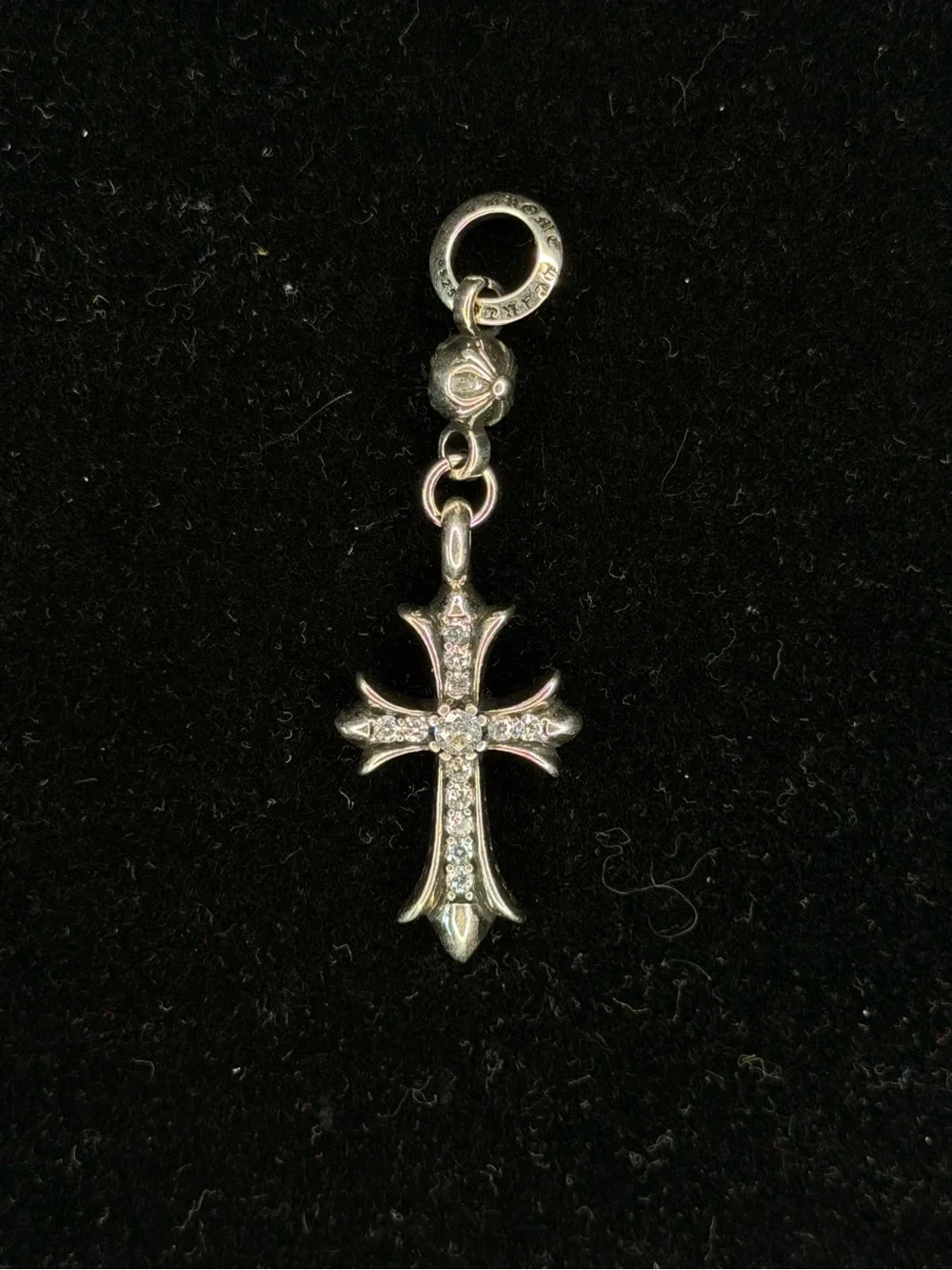 Chrome Hearts Floral Diamond Studded Cross with Ball Bail Double Unisex Pendant